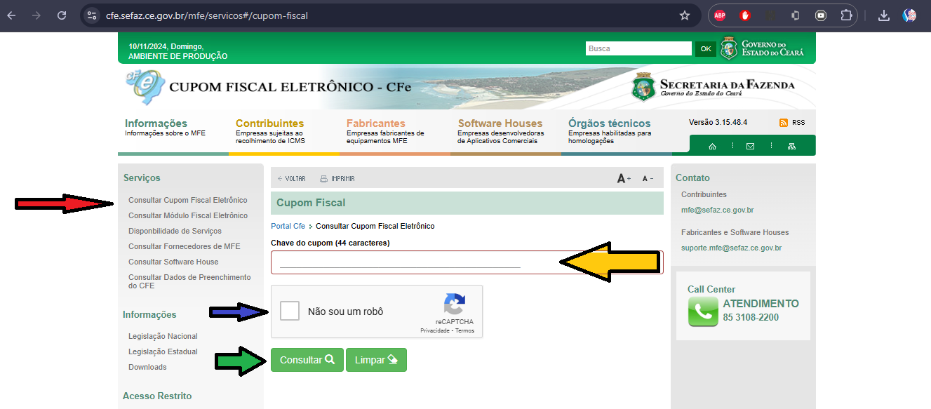 Página inicial do portal CF-e Ceará